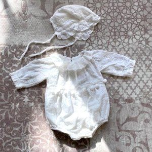 Eyelet Romper + Matching Bonnet - 6-9M